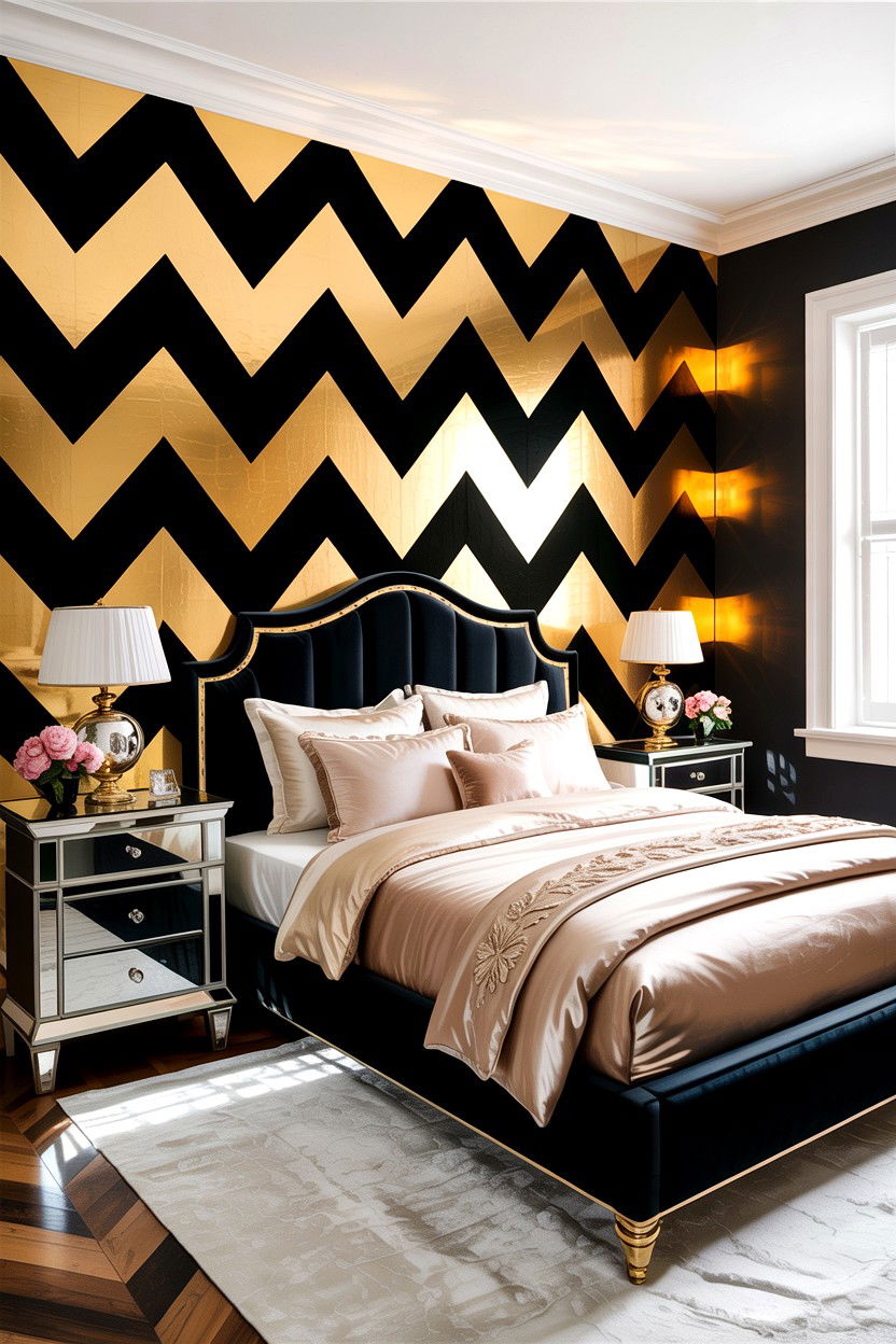 Black and gold chevron wall - 30 bedroom chevron wall ideas