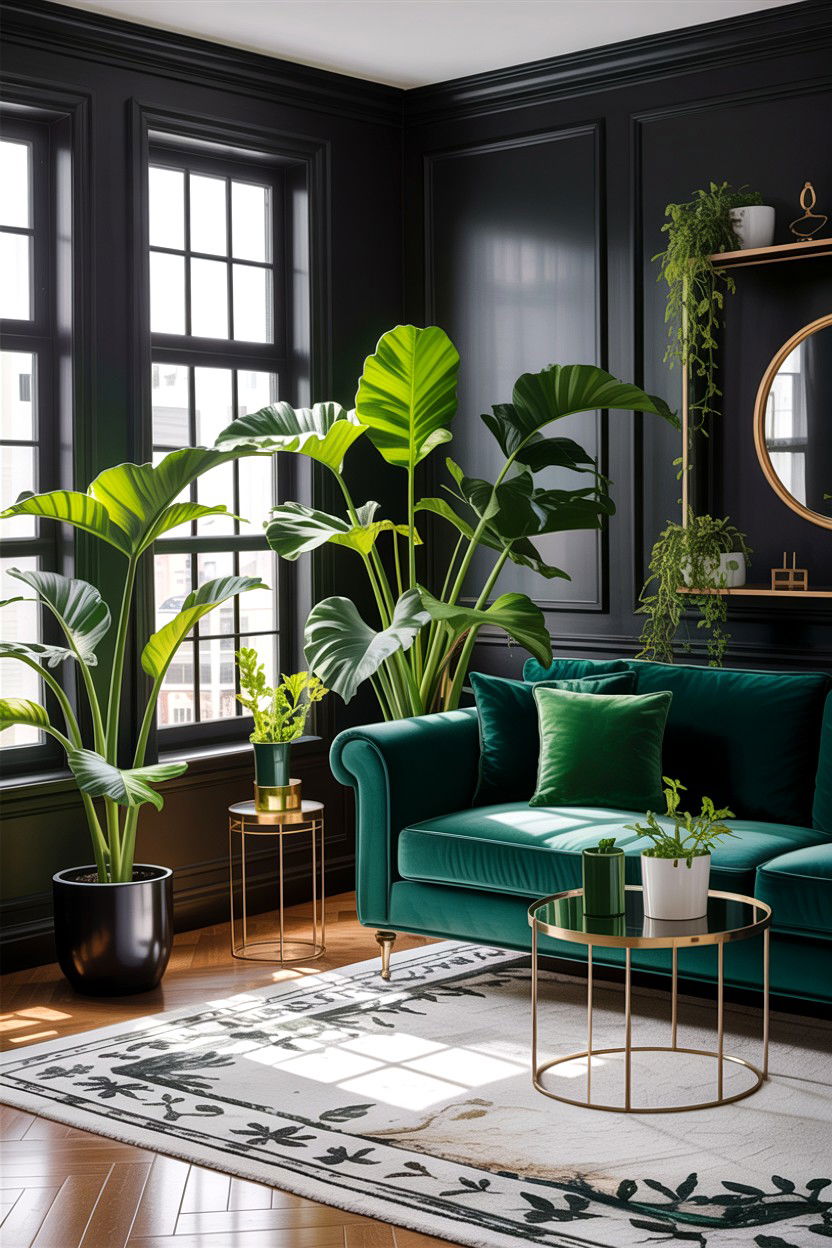 Black and green accents - 30 traditional black living room ideas