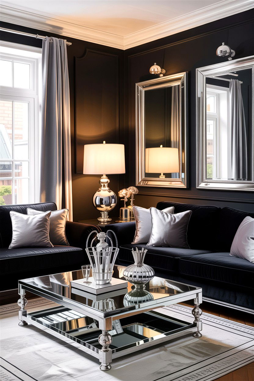 Black and silver accents - 30 traditional black living room ideas