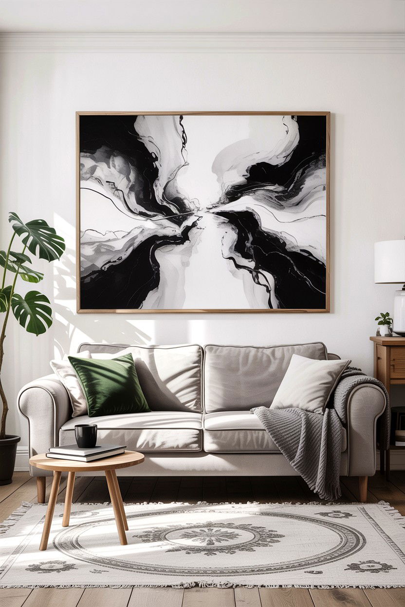 Black and white art - 30 scandinavian black living room ideas