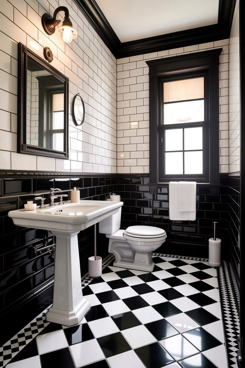 Black and white checkerboard floor - 30 antique bathroom ideas
