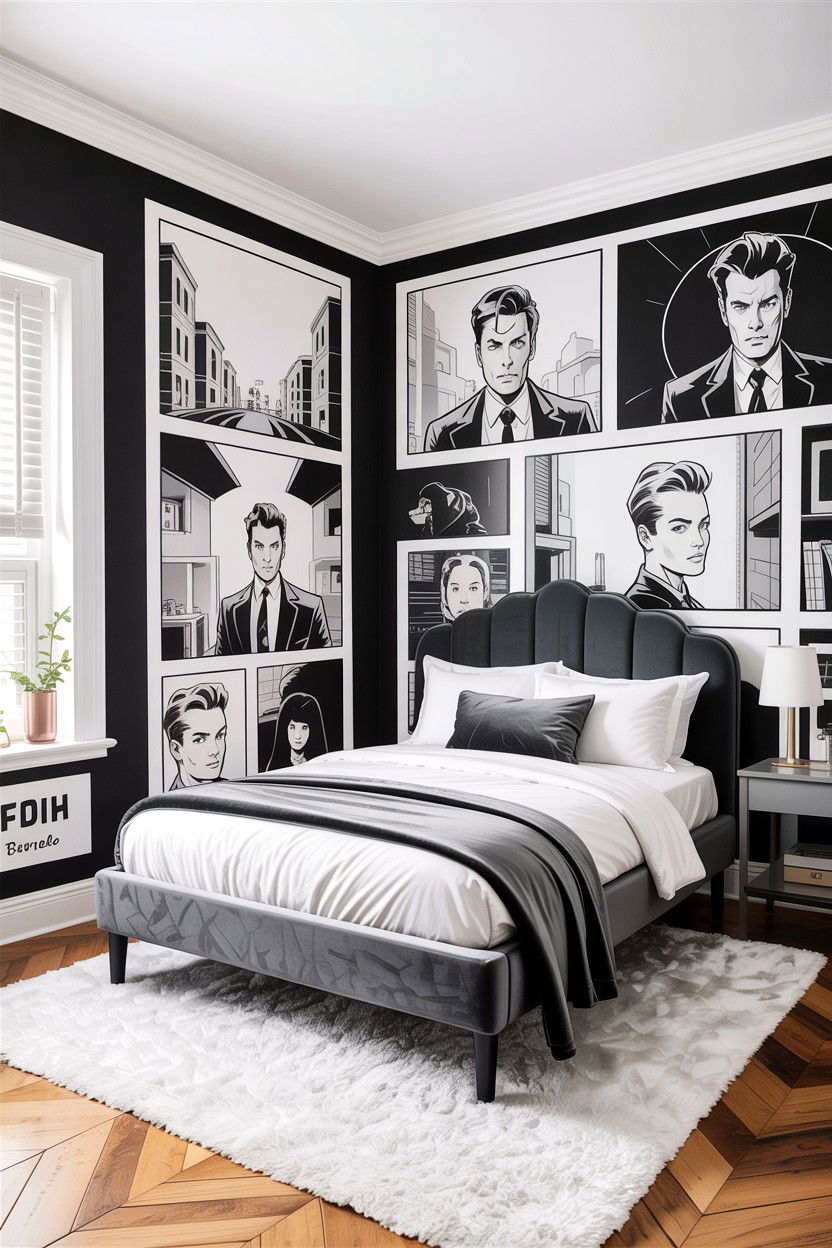 Black and white comic room - 30 comic book bedroom ideas