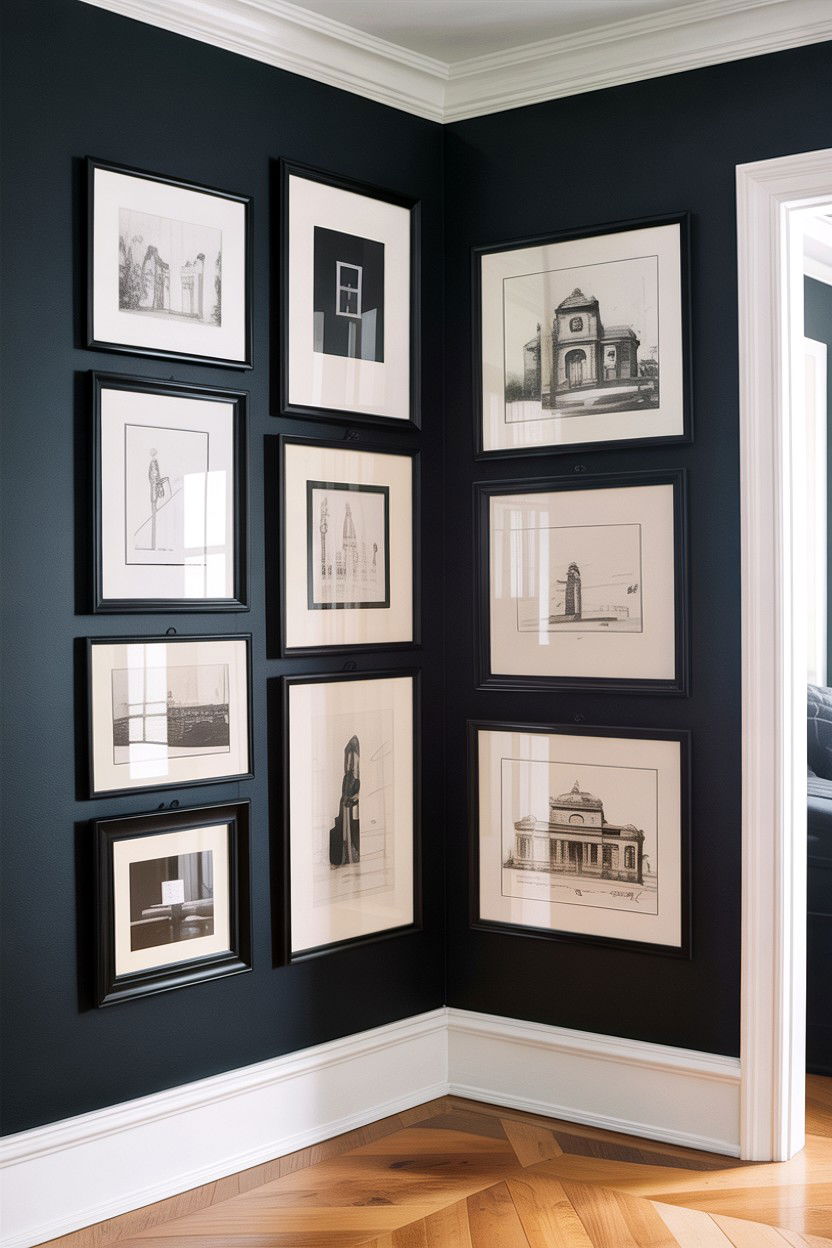 Black and white gallery wall - 30 traditional black living room ideas