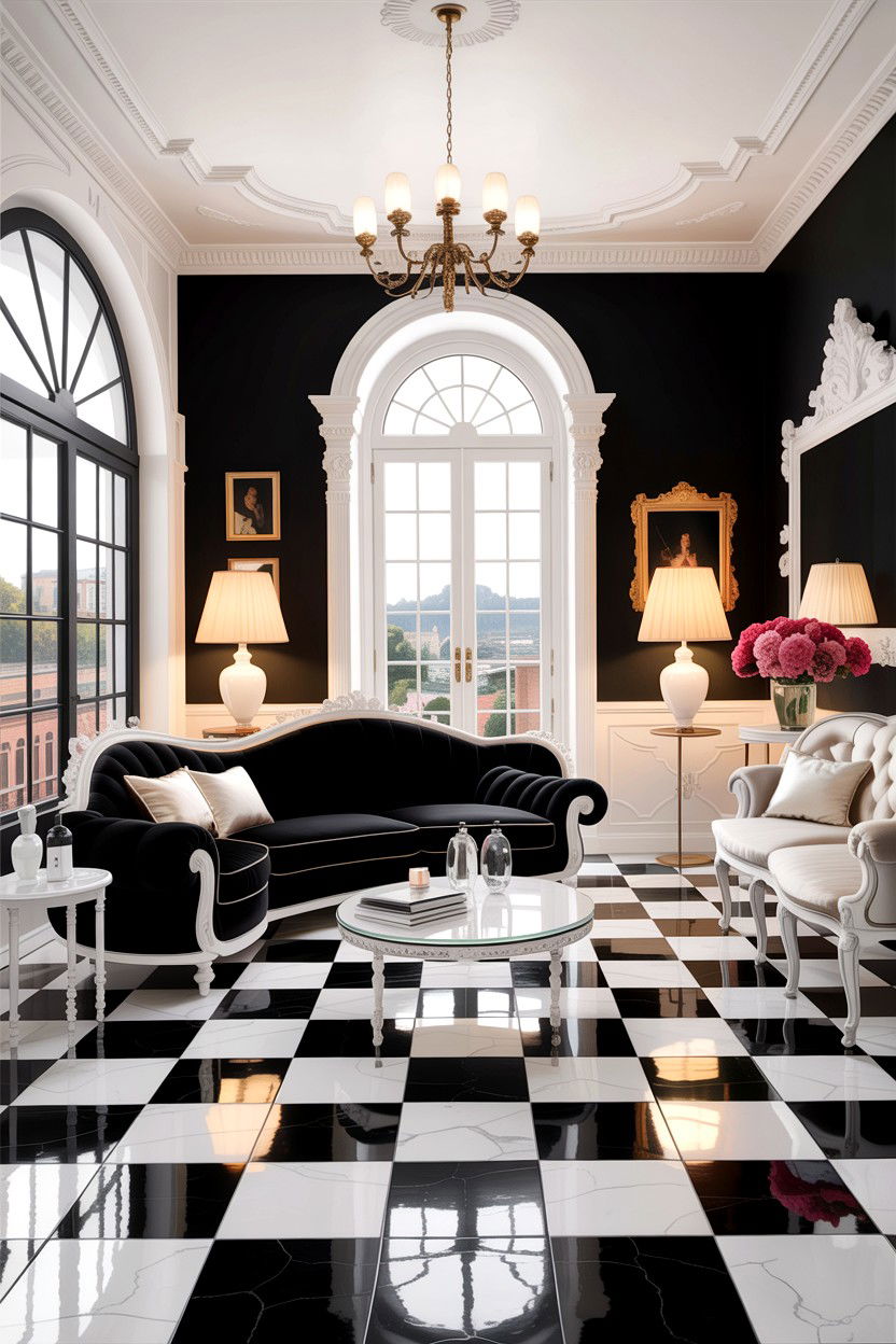 Black and white living room - 30 Hollywood regency living room ideas
