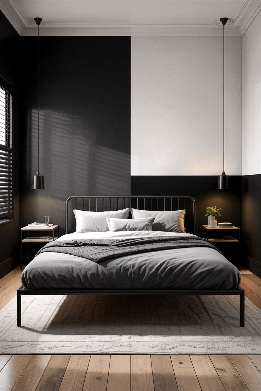 Black and white split wall - 30 bedroom half painted walls