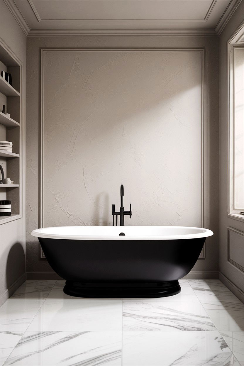Black bathtub white floor - 30 high contrast bathroom ideas