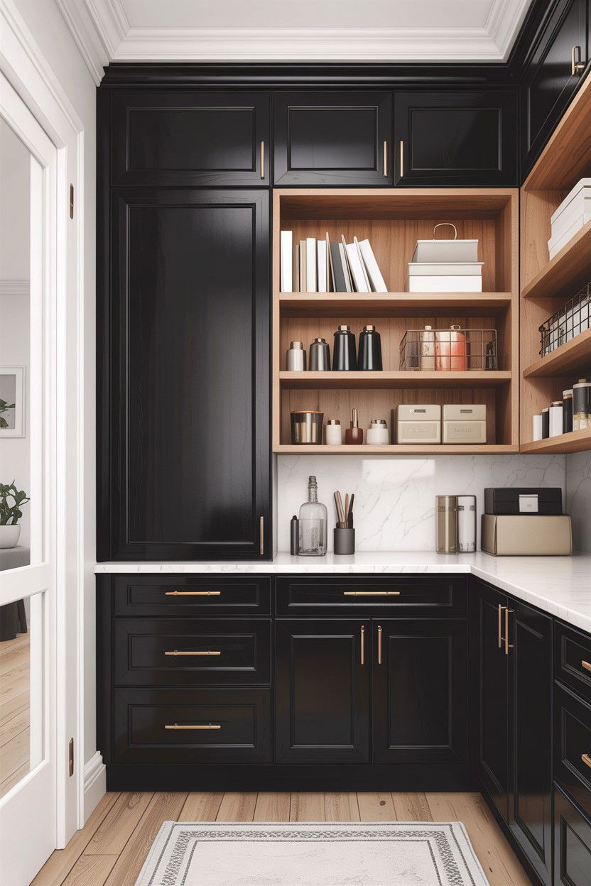 Black built in cabinets - 30 scandinavian black living room ideas