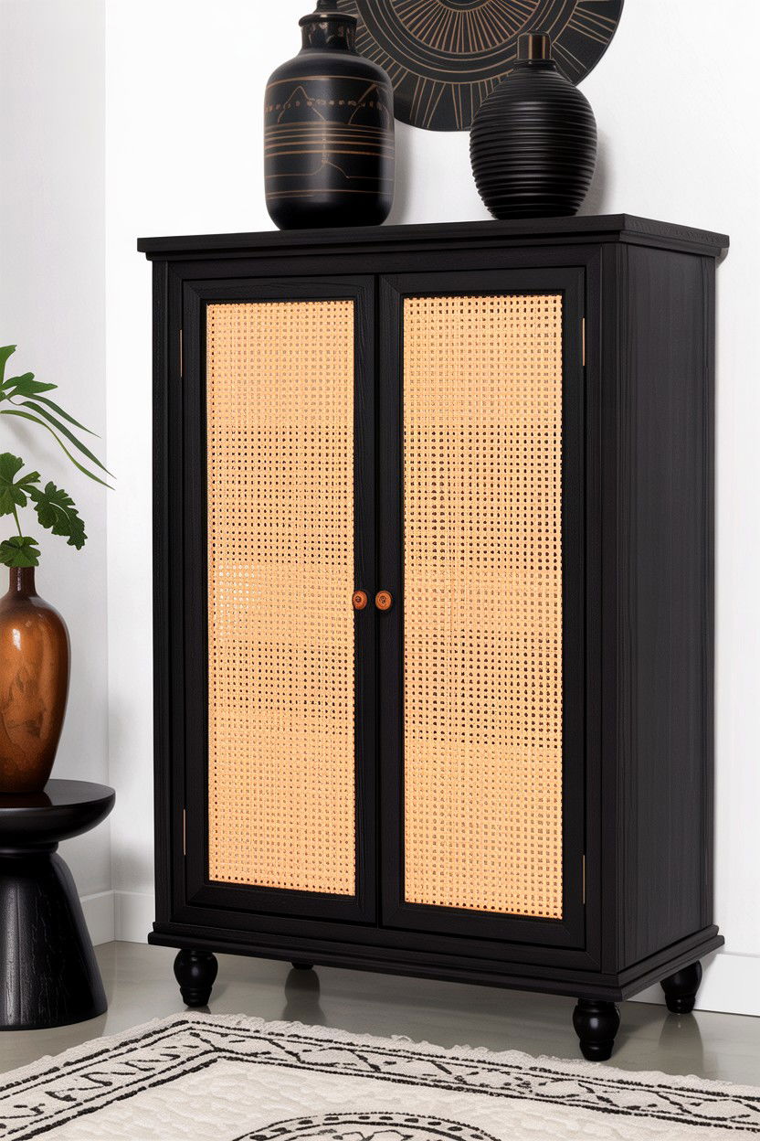 Black cane cabinet - 30 cane living room ideas