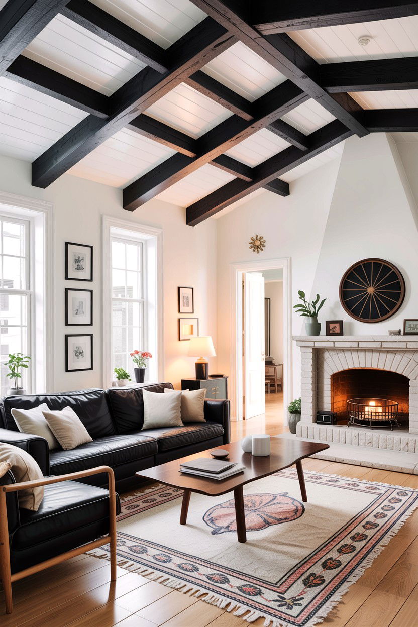 Black ceiling beams - 30 scandinavian black living room ideas