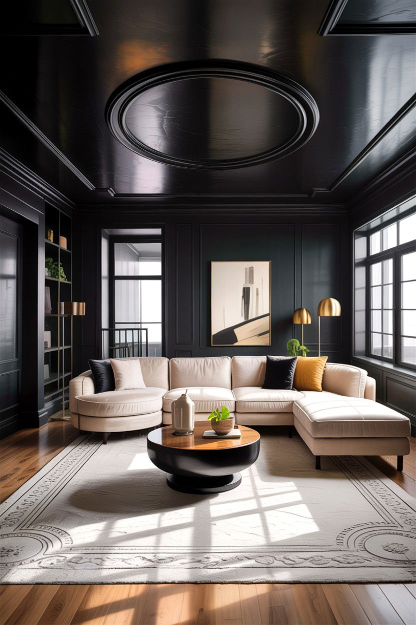 Black ceiling living room - 30 living room dark ceiling ideas