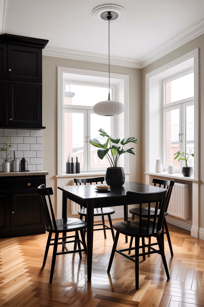 Black dining nook - 30 scandinavian black living room ideas