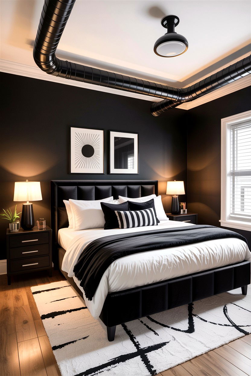 Black ductwork bedroom - 30 exposed ductwork bedroom ideas