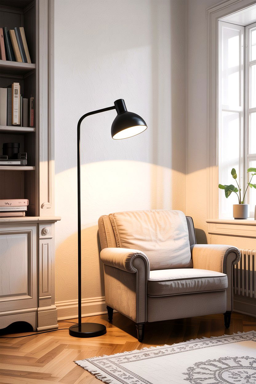 Black floor lamp - 30 scandinavian black living room ideas