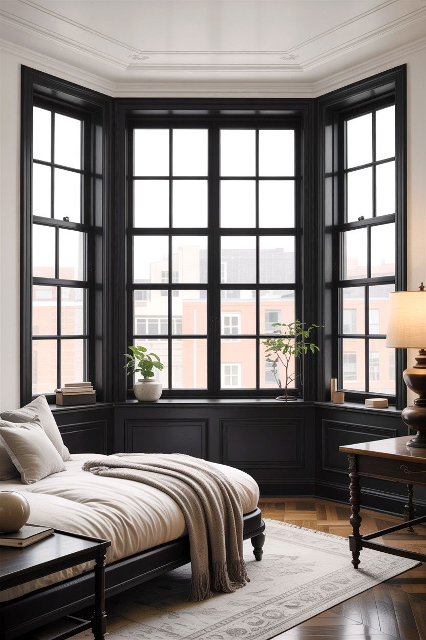 Black frame window - 30 bedroom bay window ideas