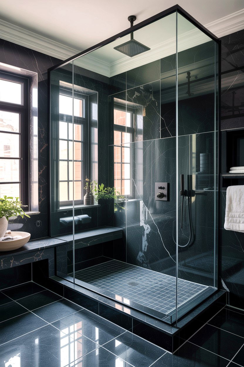 Black granite shower - 30 granite bathroom ideas