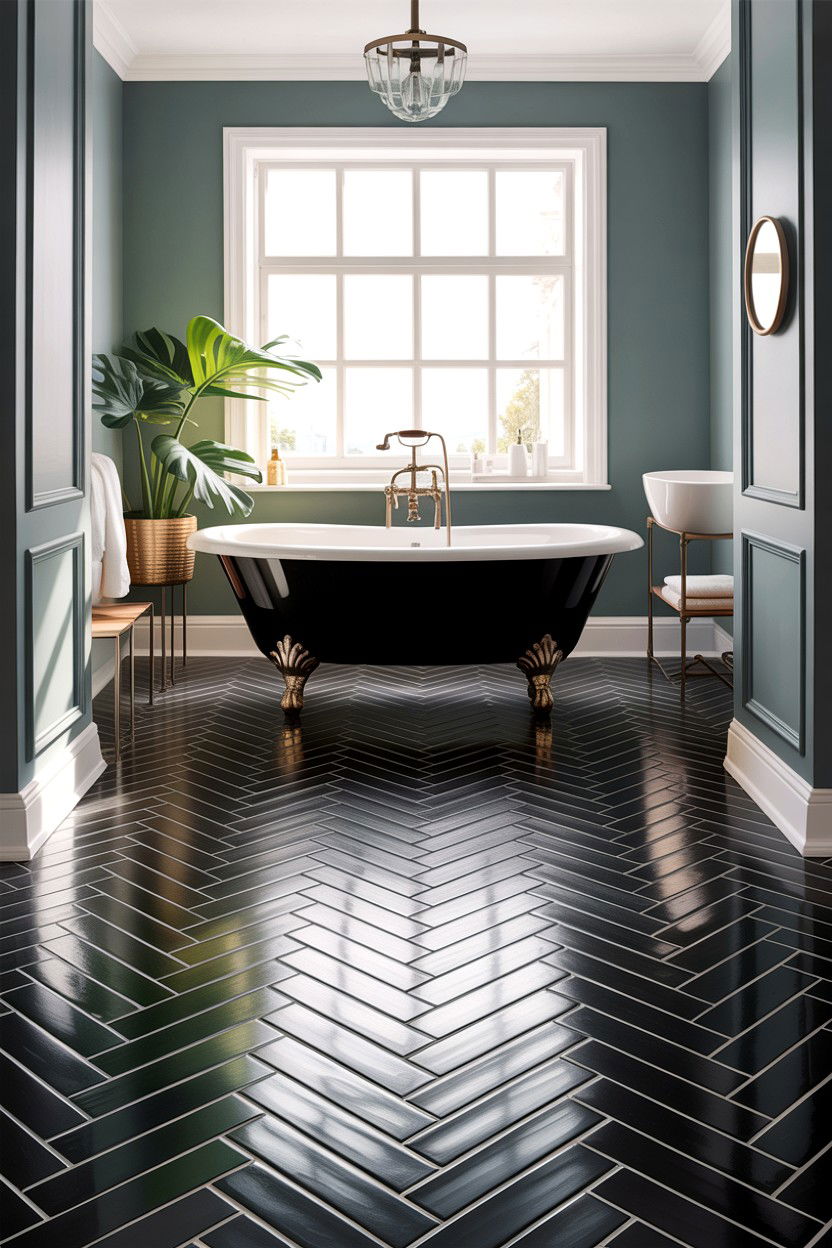Black herringbone bathroom floor - 30 herringbone pattern bathroom ideas