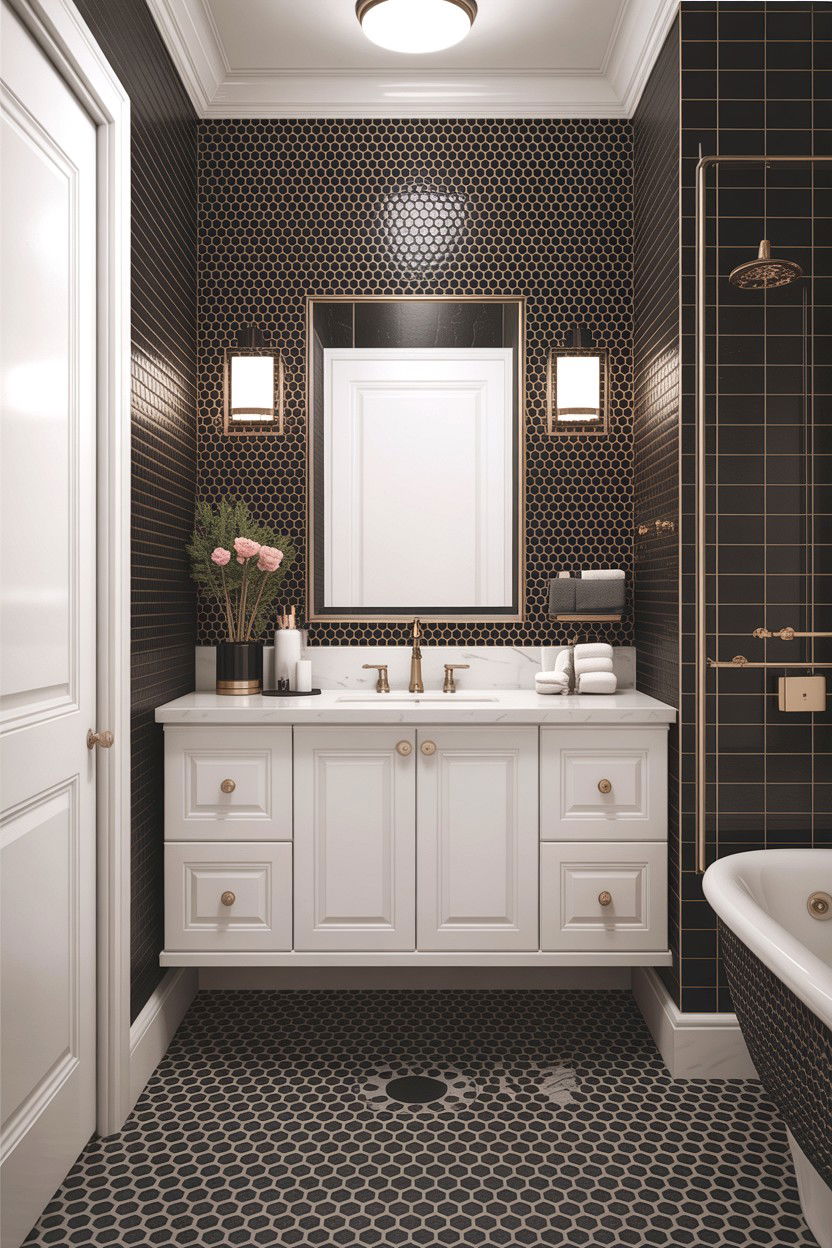 Black hex tile bathroom - 30 high contrast bathroom ideas