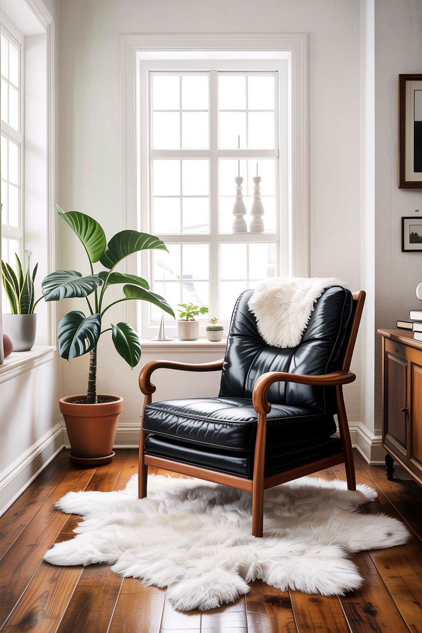 Black leather armchair - 30 scandinavian black living room ideas