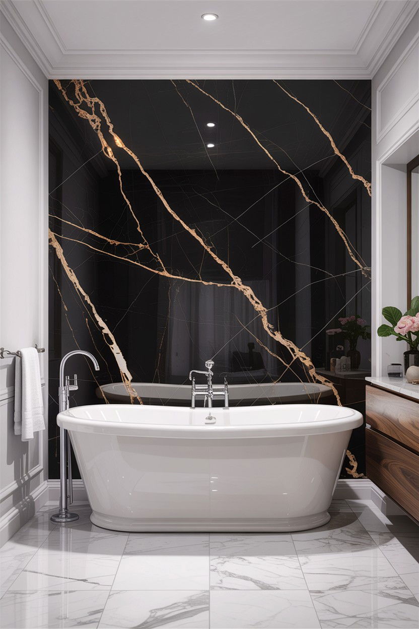 Black marble bathroom - 30 bathroom accent wall ideas