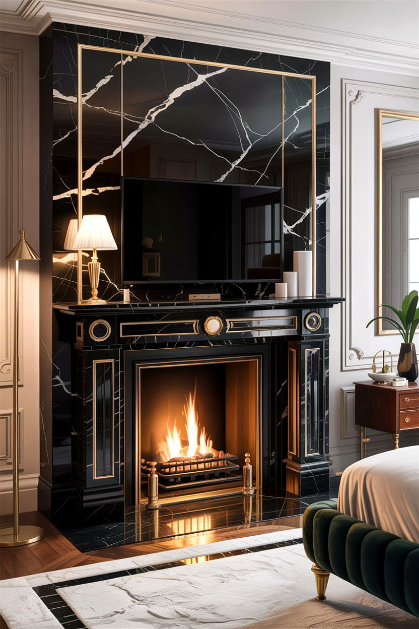 Black marble fireplace bedroom - 30 bedroom wood burning fireplace ideas