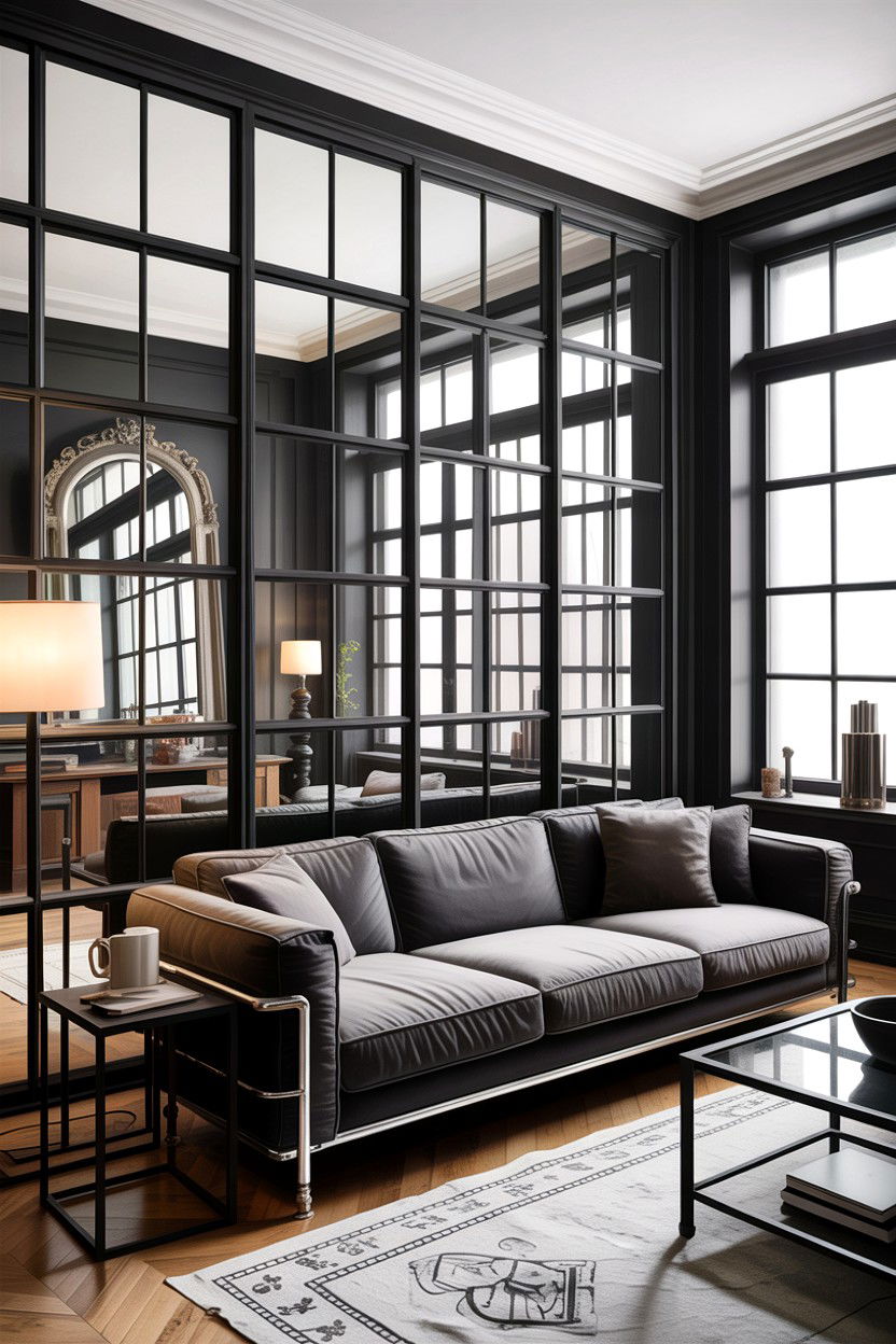 Black metal frame living room - 30 industrial living room ideas