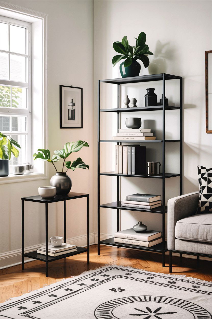 Black metal furniture - 30 scandinavian black living room ideas