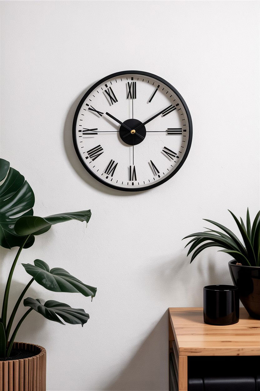 Black minimalist wall clock - 30 bedroom clock ideas