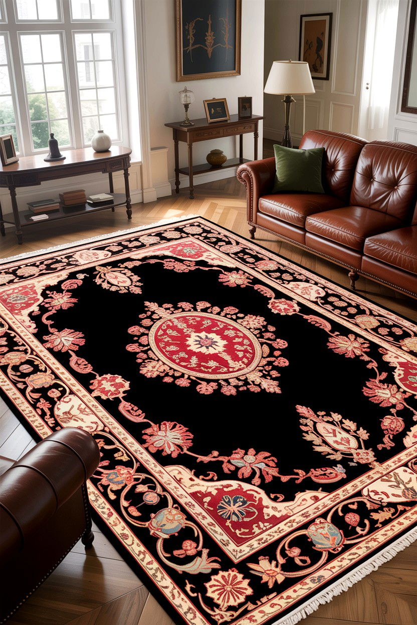 Black oriental rug - 30 traditional black living room ideas