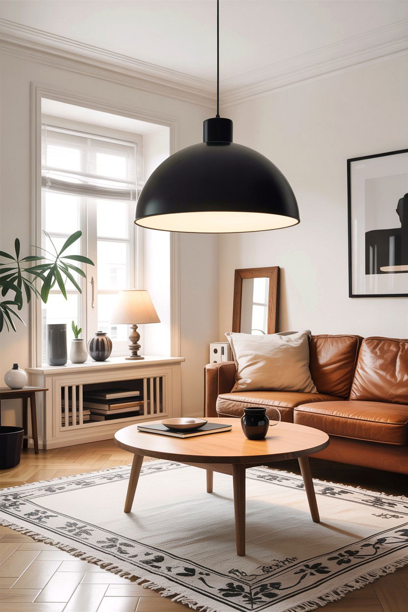 Black pendant light - 30 scandinavian black living room ideas