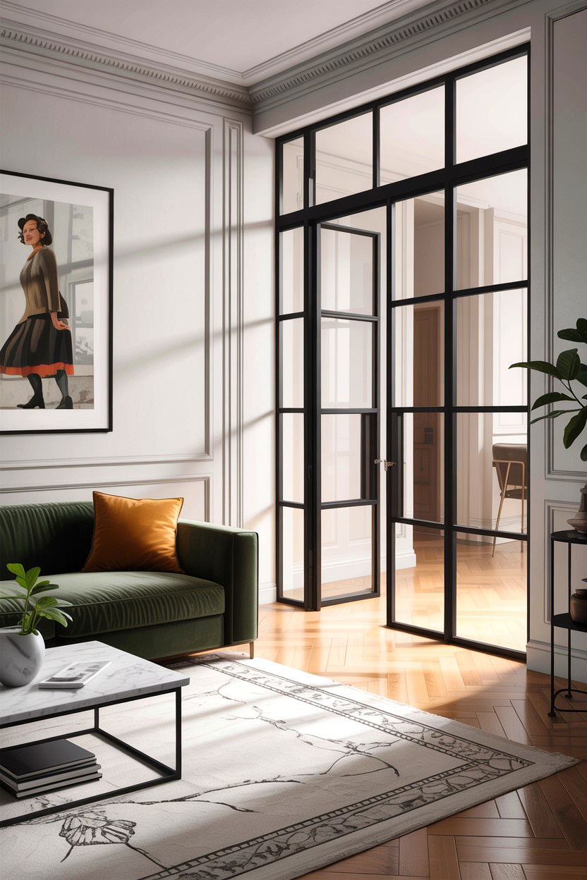 Black steel frame glass door - 30 living room glass doors