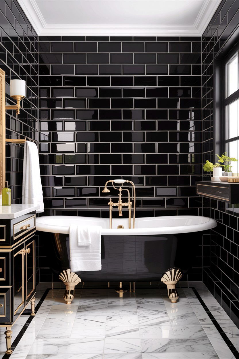 Black subway tile bathroom - 30 colored subway tile bathroom ideas