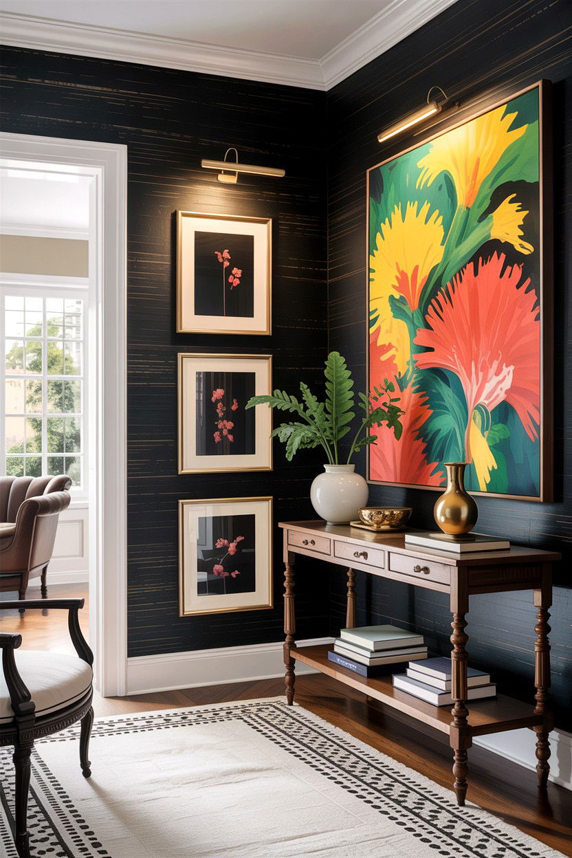 Black textured walls - 30 traditional black living room ideas