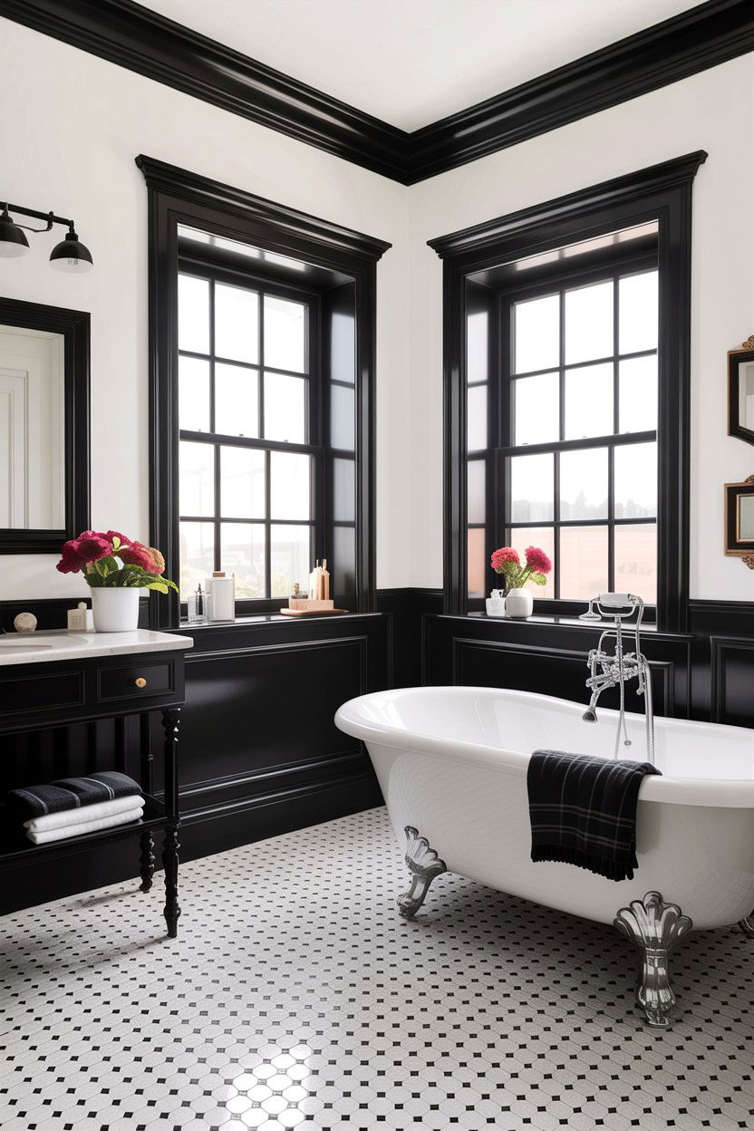 Black trim white bathroom - 30 high contrast bathroom ideas