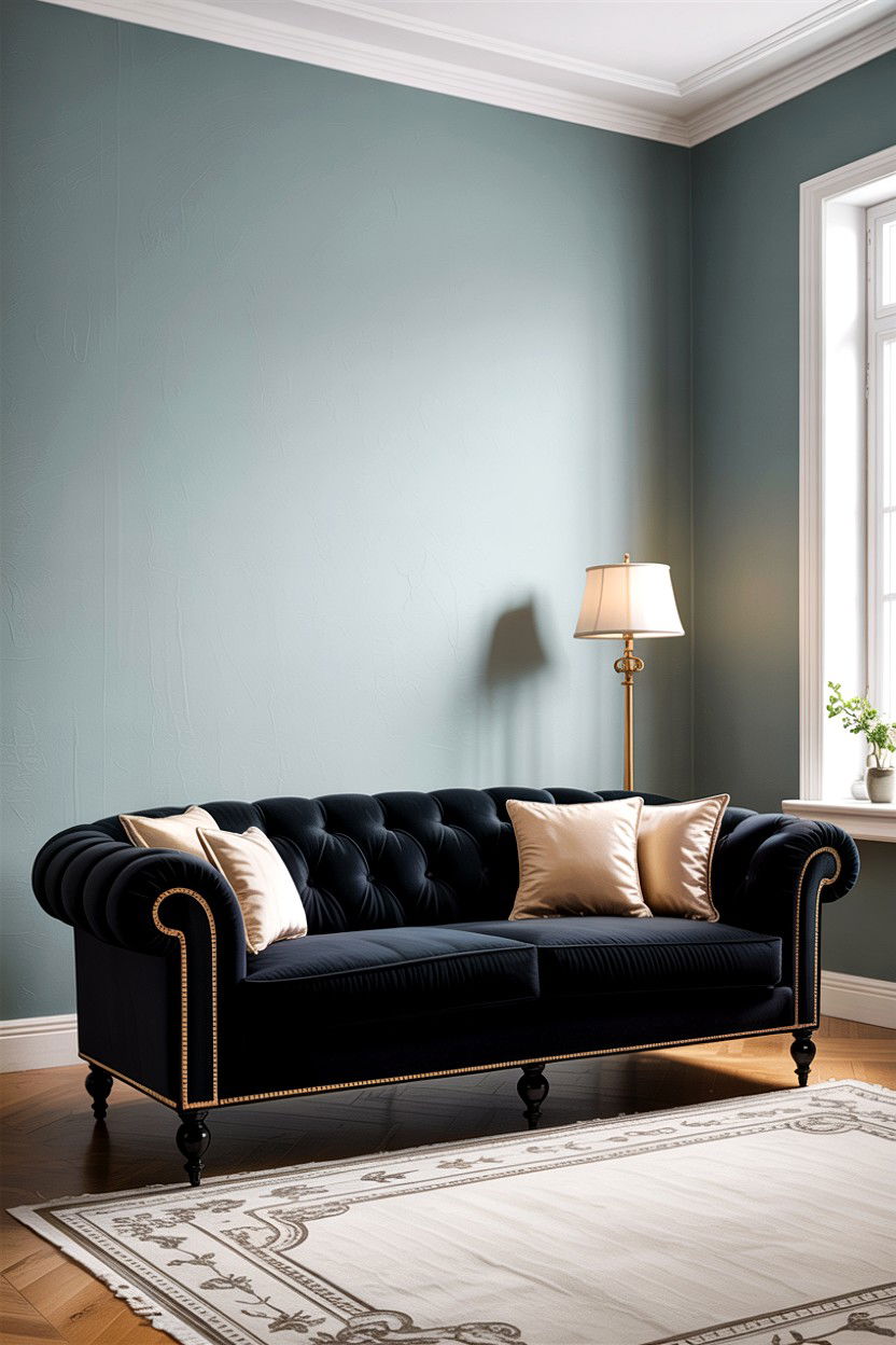 Black velvet sofa - 30 traditional black living room ideas