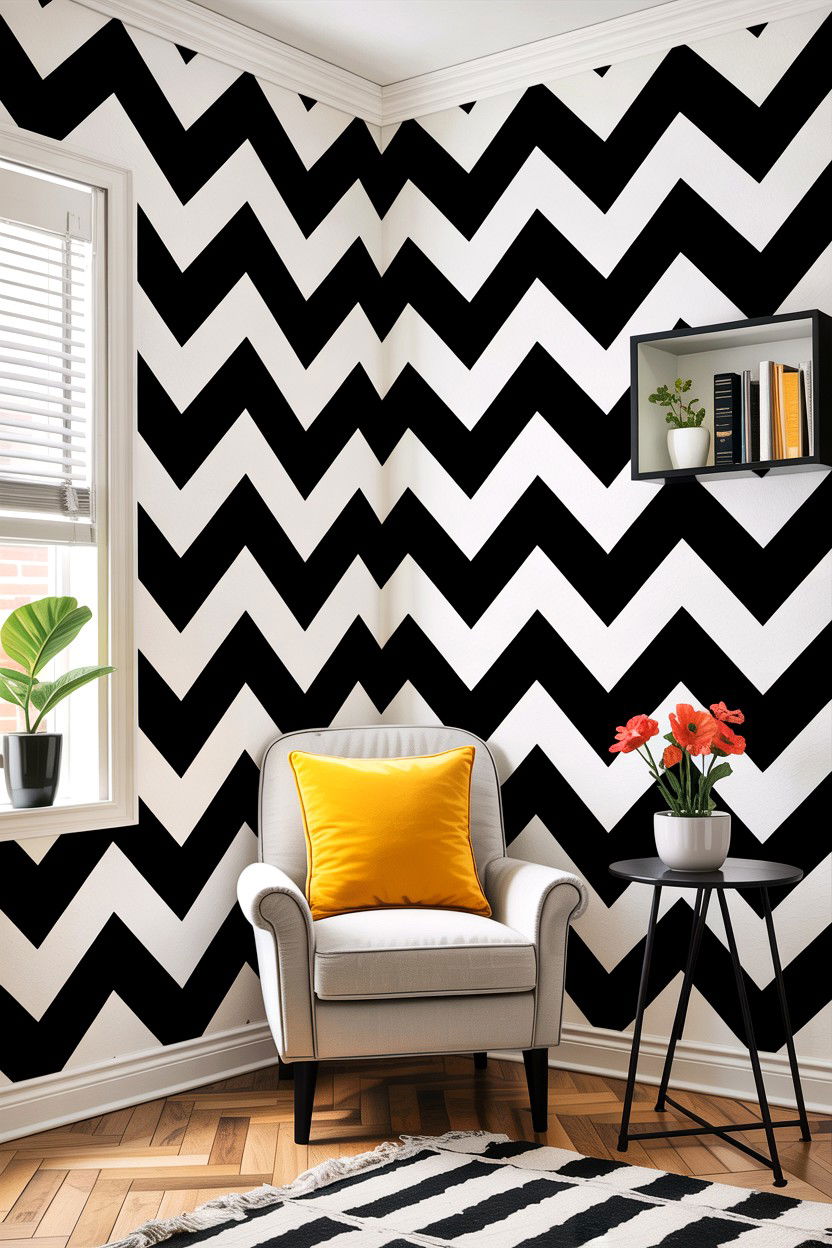 Black white chevron wall - 30 bedroom chevron wall ideas