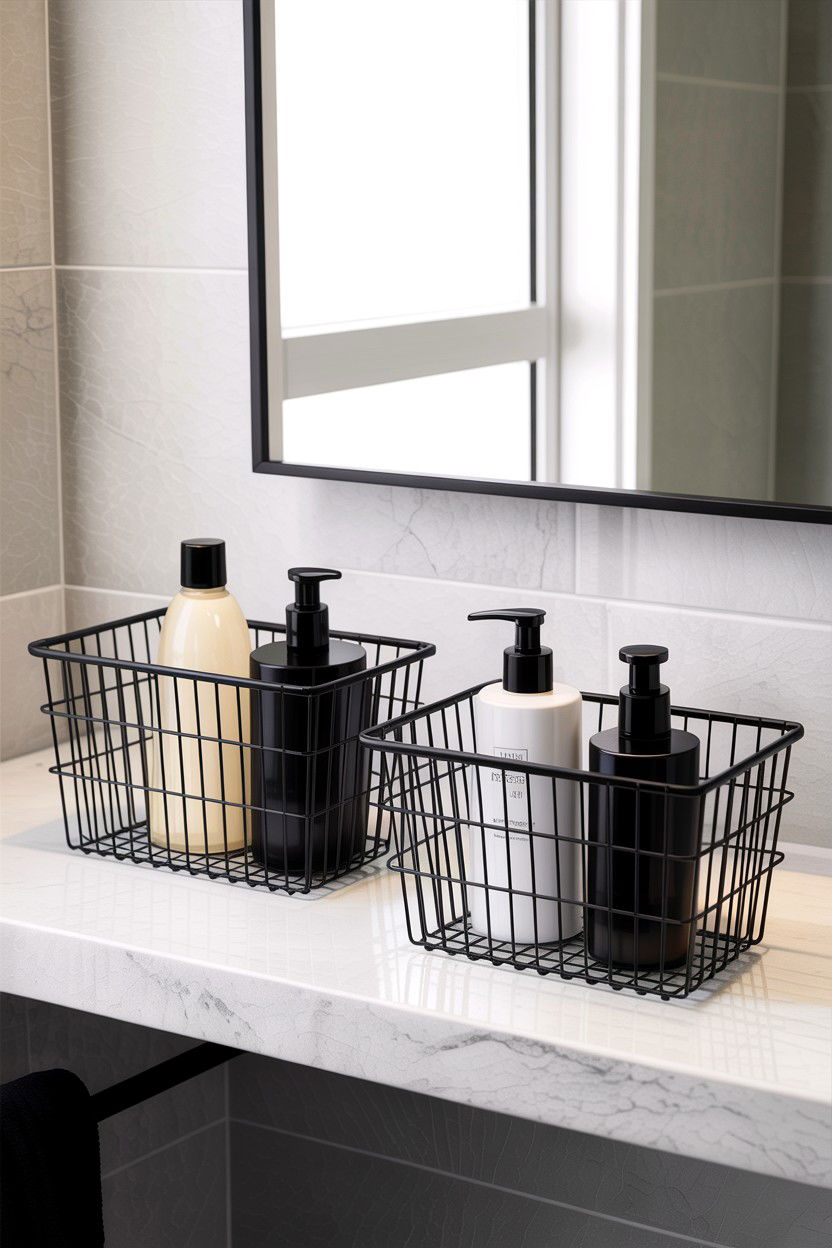 Black wire bathroom baskets - 30 bathroom basket storage ideas