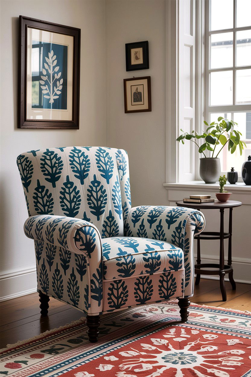 Block print armchair - 30 living room Indian furniture ideas