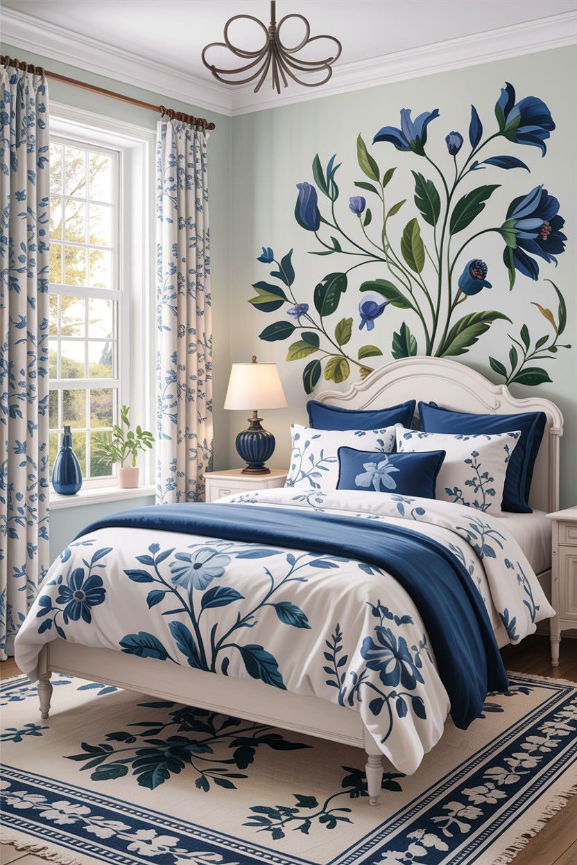 Blue And White Floral Bedroom - 30 traditional blue bedroom ideas