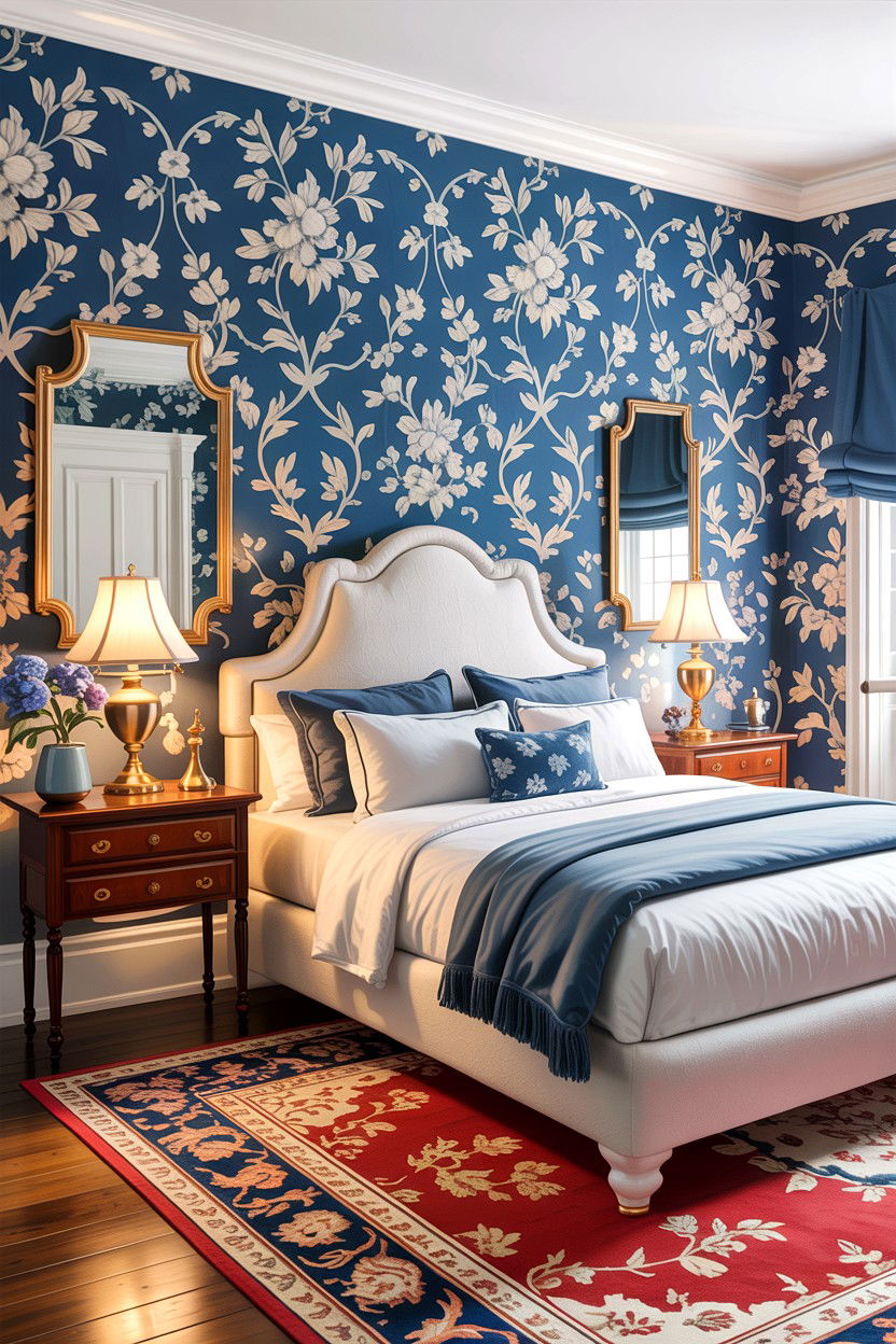 Blue And White Floral Wallpaper - 30 grandmillennial bedroom ideas