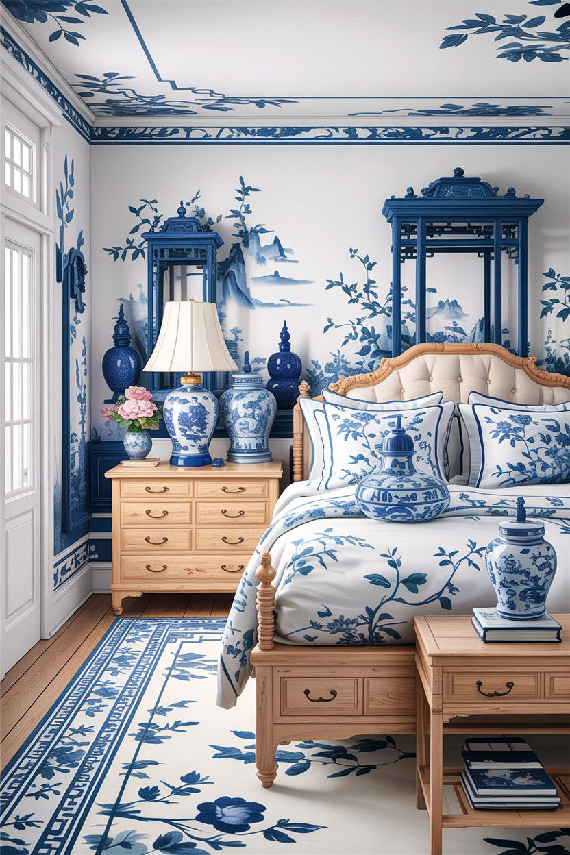 Blue And White Porcelain Bedroom - 30 Chinese bedroom ideas