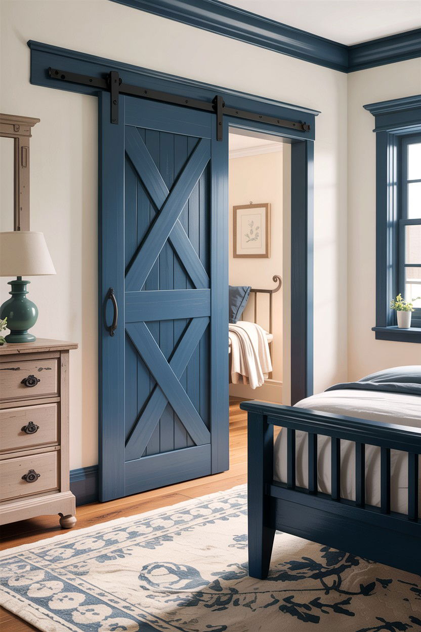 Blue Barn Door Bedroom - 30 rustic blue bedroom ideas