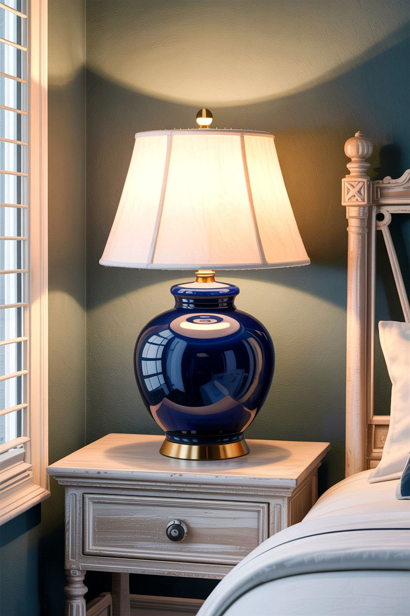 Blue Ceramic Lamp - 30 bedroom bedside lamps