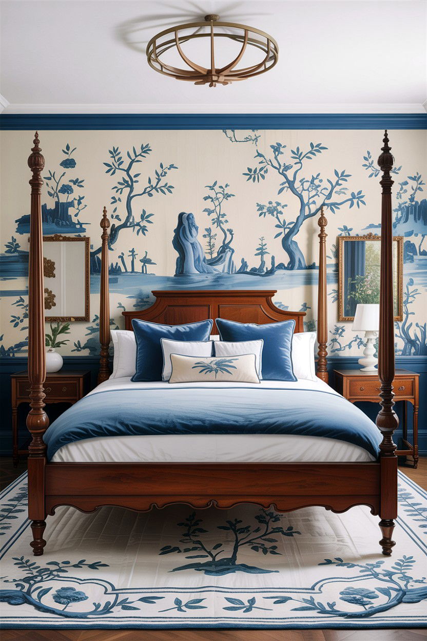 Blue Chinoiserie Bedroom - 30 traditional blue bedroom ideas