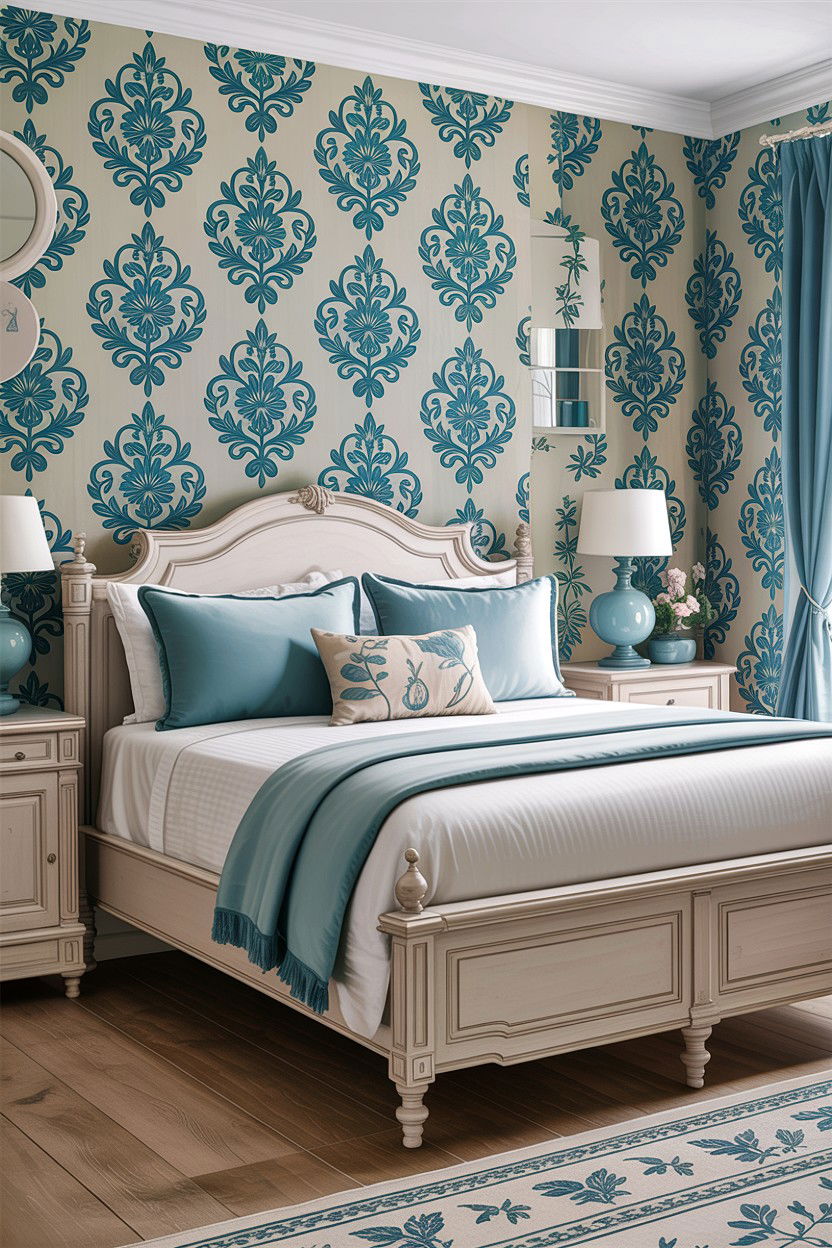 Blue Damask Wallpaper - 30 bedroom damask wallpapers