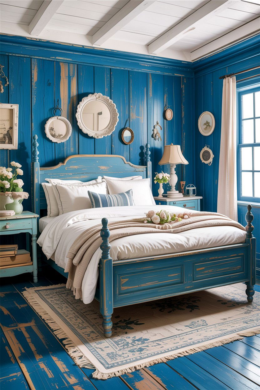 Blue Distressed Wood Bedroom - 30 rustic blue bedroom ideas