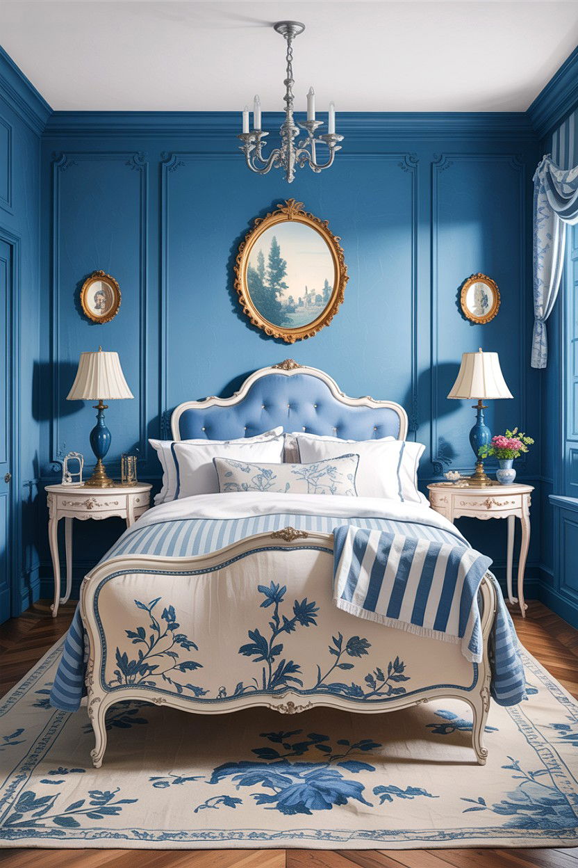 Blue French Bedroom - 30 French bedroom ideas