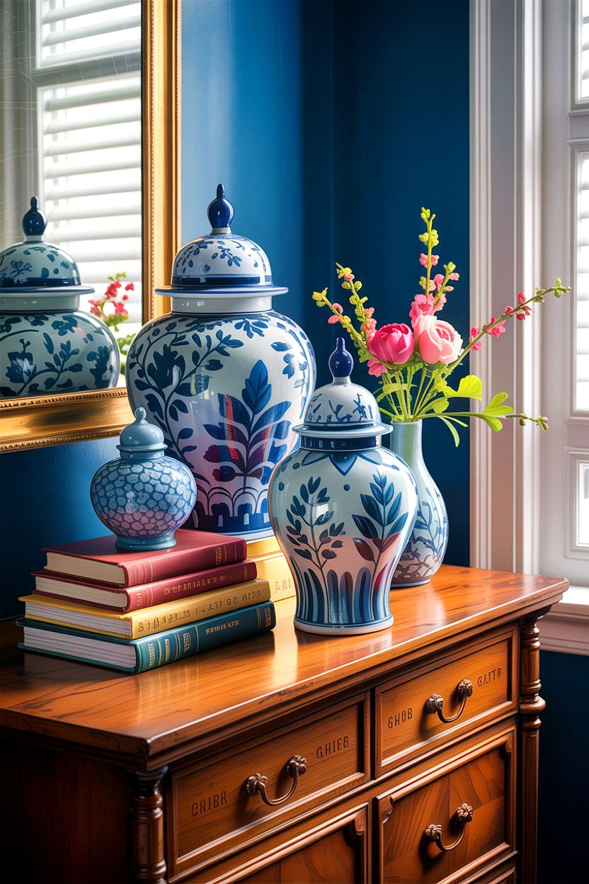 Blue Ginger Jar Decor - 30 grandmillennial bedroom ideas