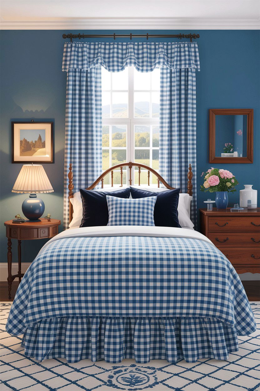 Blue Gingham Bedroom - 30 traditional blue bedroom ideas
