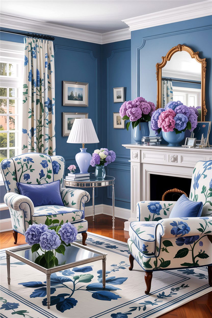 Blue Hydrangea Decor - 30 floral themed living room ideas