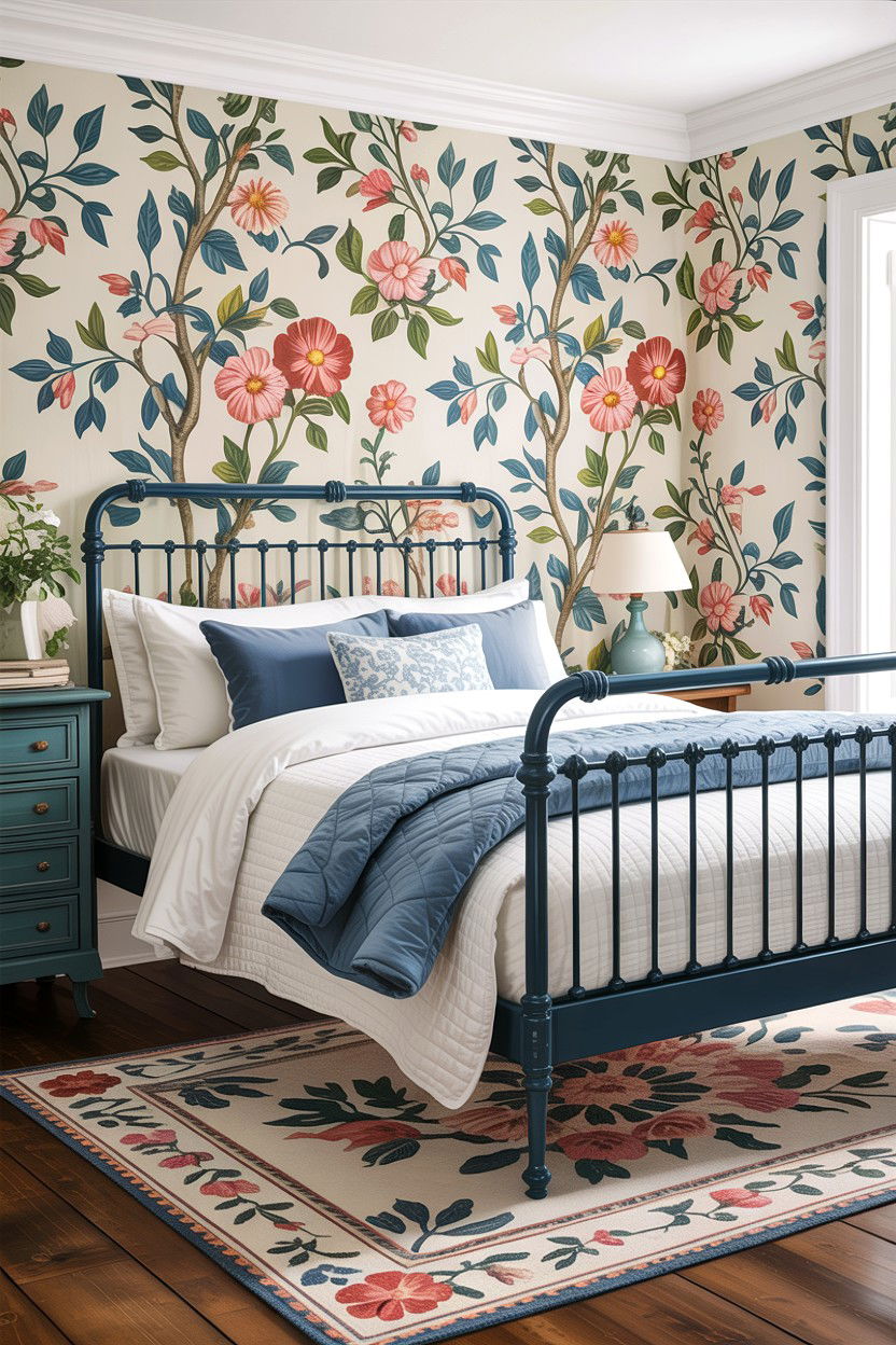 Blue Iron Bed Frame - 30 rustic blue bedroom ideas